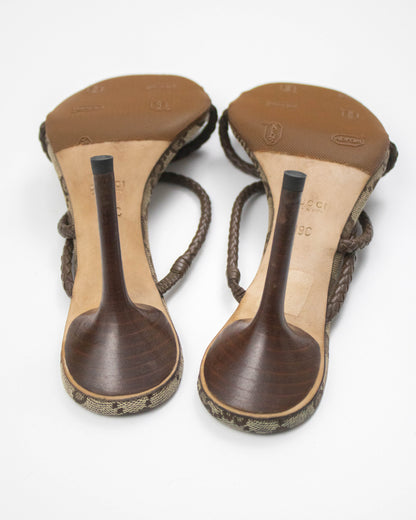 Vintage F/W 2002 Gucci by Tom Ford Monogram Braided Leather Mule Heels / 39 (US 9)