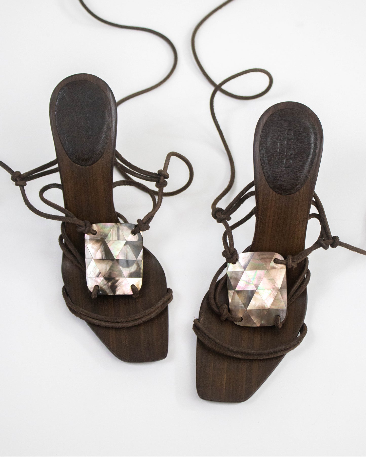 Vintage F/W 2002 Gucci by Tom Ford Mother of Pearl Ankle Wrap Heels / 37 (US 7)