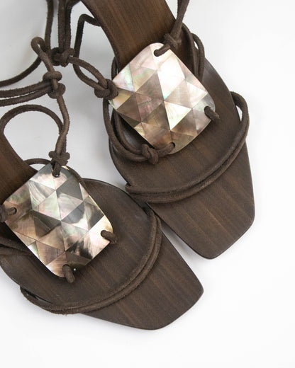 Vintage F/W 2002 Gucci by Tom Ford Mother of Pearl Ankle Wrap Heels / 37 (US 7)