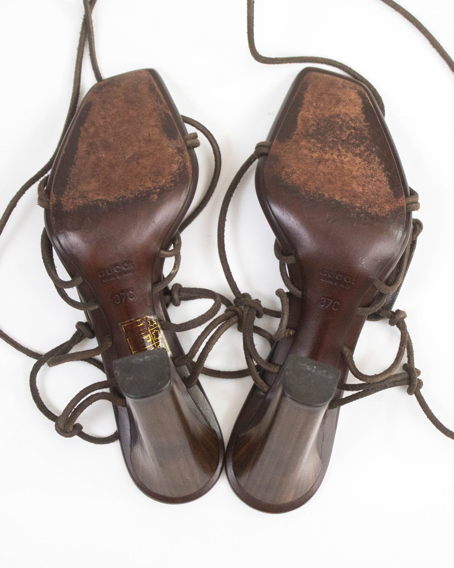 Vintage F/W 2002 Gucci by Tom Ford Mother of Pearl Ankle Wrap Heels / 37 (US 7)