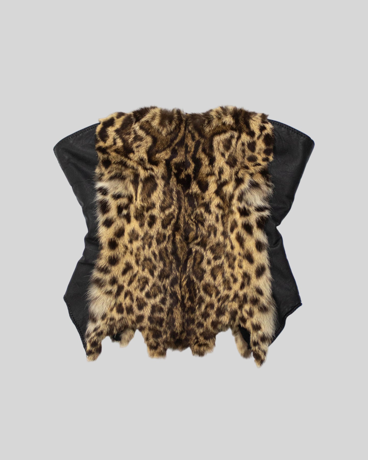 Vintage F/W 2002 Voyage Leather Fur Leopard Print Corset Style Top / IT 38 (XXS)