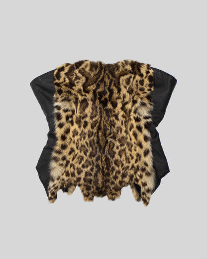 Vintage F/W 2002 Voyage Leather Fur Leopard Print Corset Style Top / IT 38 (XXS)