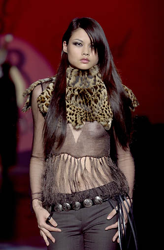 Vintage F/W 2002 Voyage Leather Fur Leopard Print Corset Style Top / IT 38 (XXS)