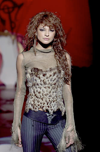 Vintage F/W 2002 Voyage Leather Fur Leopard Print Corset Style Top / IT 38 (XXS)