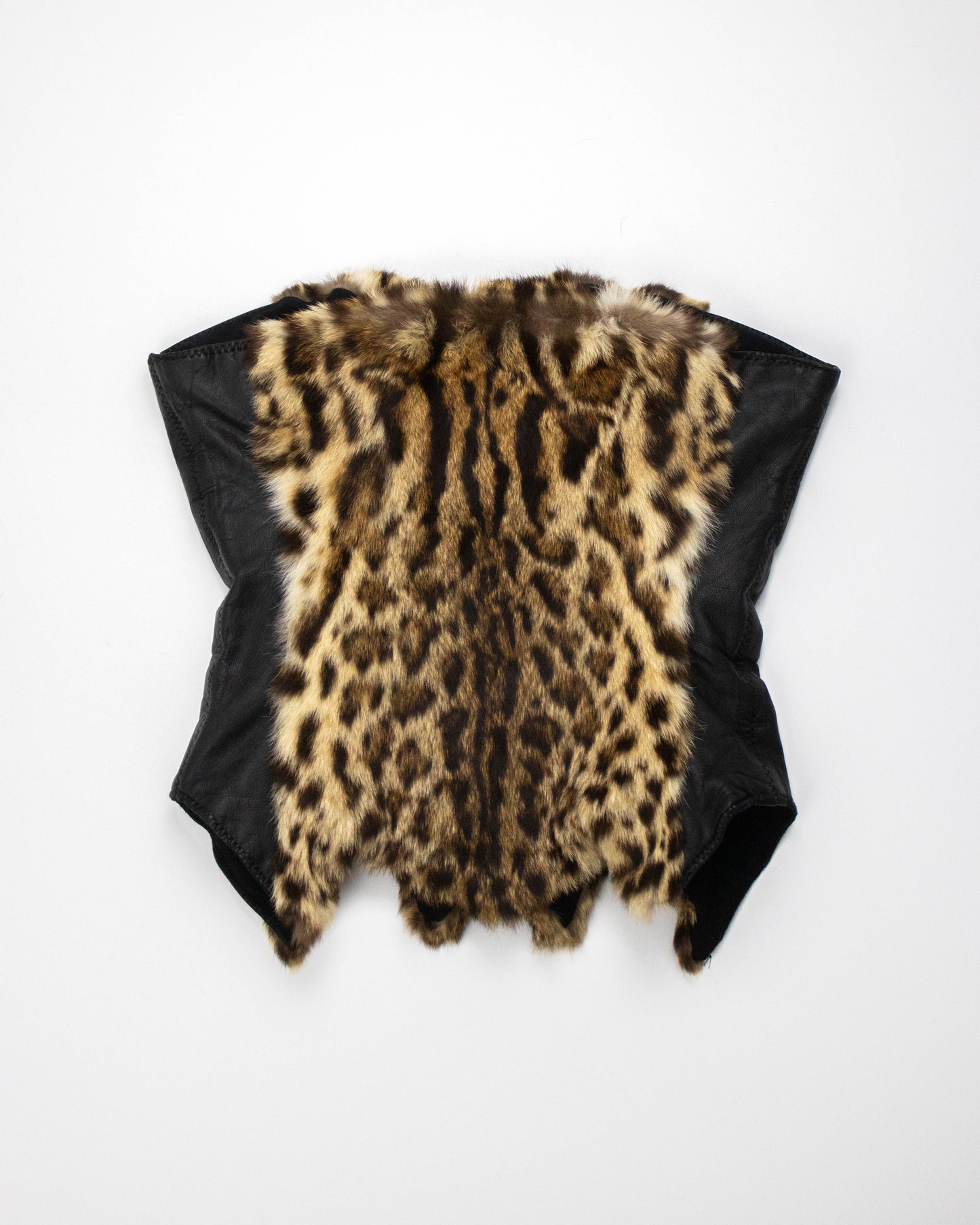 Vintage F/W 2002 Voyage Leather Fur Leopard Print Corset Style Top / IT 38 (XXS)
