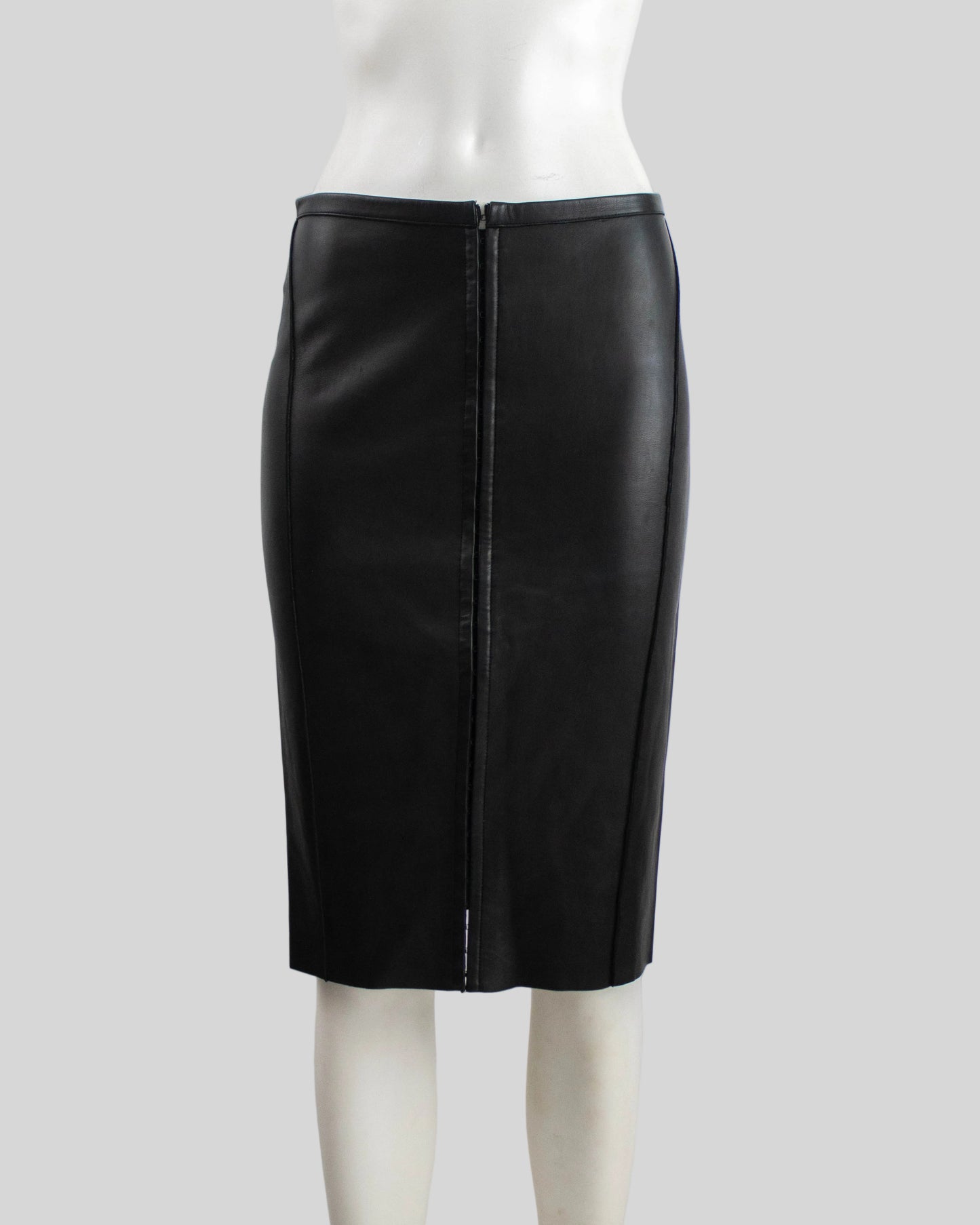 Vintage F/W 2003 Calvin Klein Collection Black Leather Skirt / XS-S
