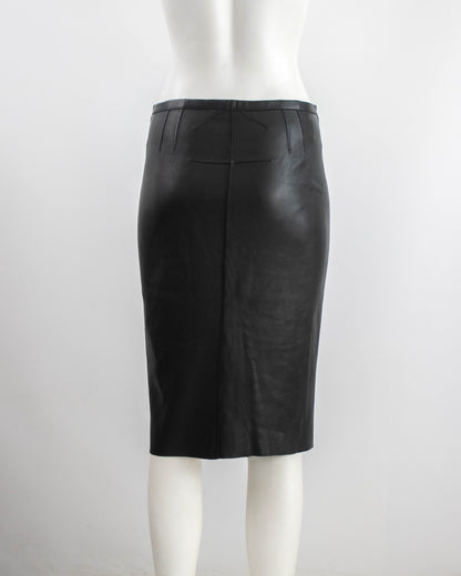 Vintage F/W 2003 Calvin Klein Collection Black Leather Skirt / XS-S
