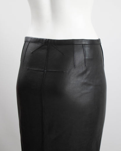 Vintage F/W 2003 Calvin Klein Collection Black Leather Skirt / XS-S