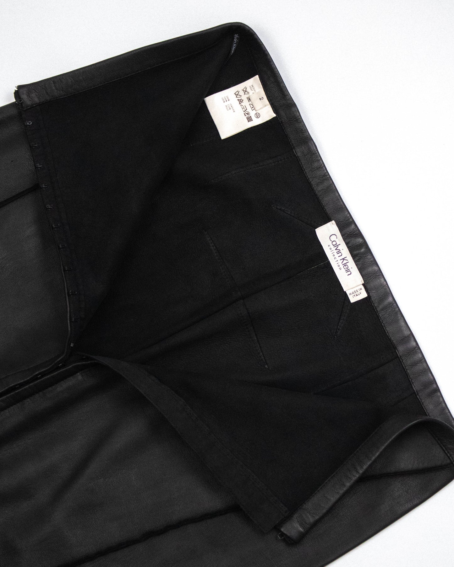 Vintage F/W 2003 Calvin Klein Collection Black Leather Skirt / XS-S