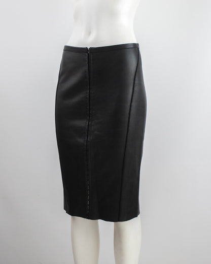 Vintage F/W 2003 Calvin Klein Collection Black Leather Skirt / XS-S