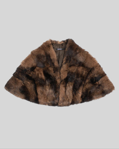 Vintage F/W 2003 DKNY Donna Karan Rabbit Fur Cape Coat / S