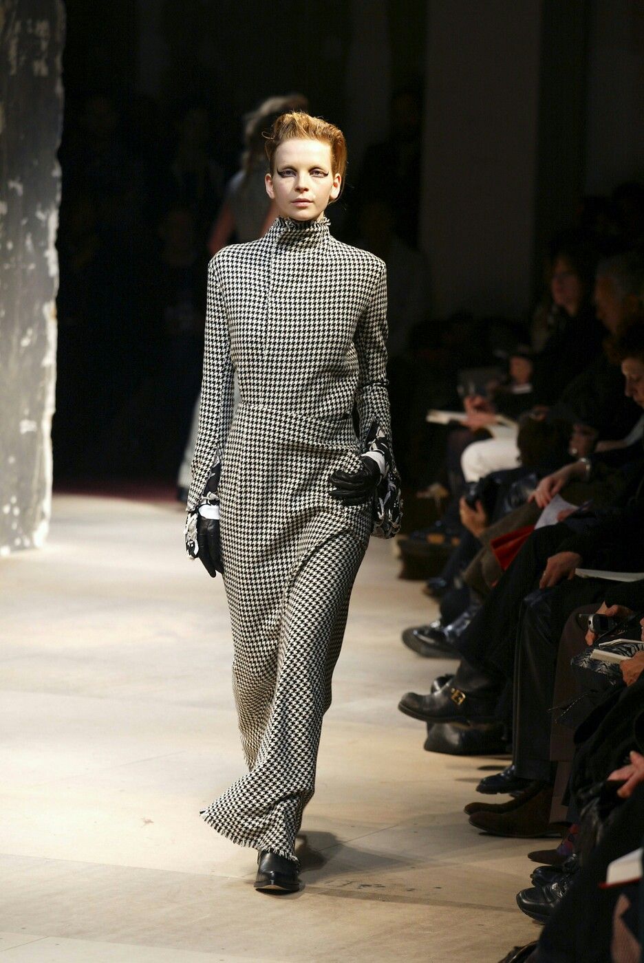 Vintage F/W 2003 Yohji Yamamoto Wool Houndstooth Long Runway Skirt / XS-S