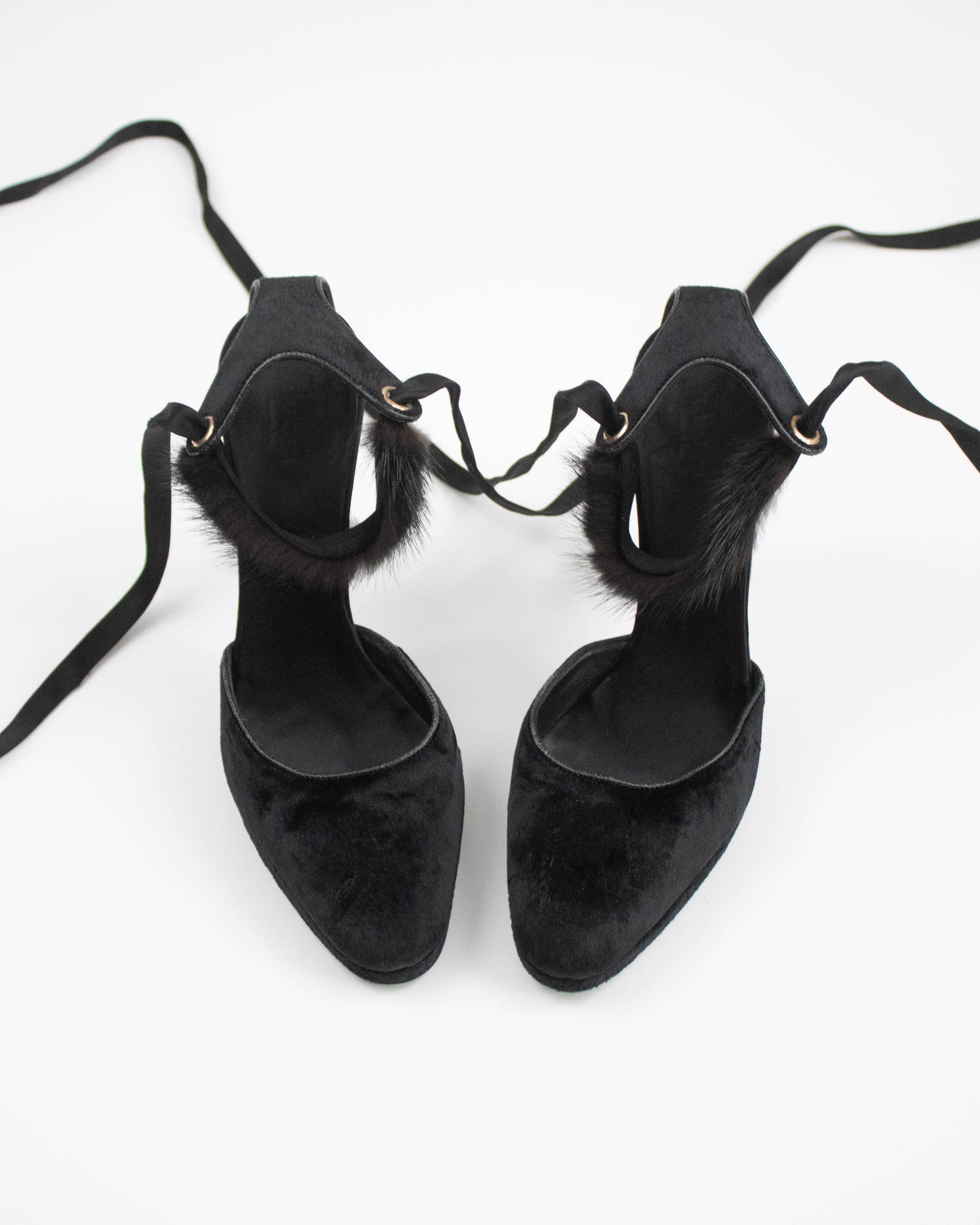 Gucci ankle wrap heels with fur trim from Fall 2004 front view