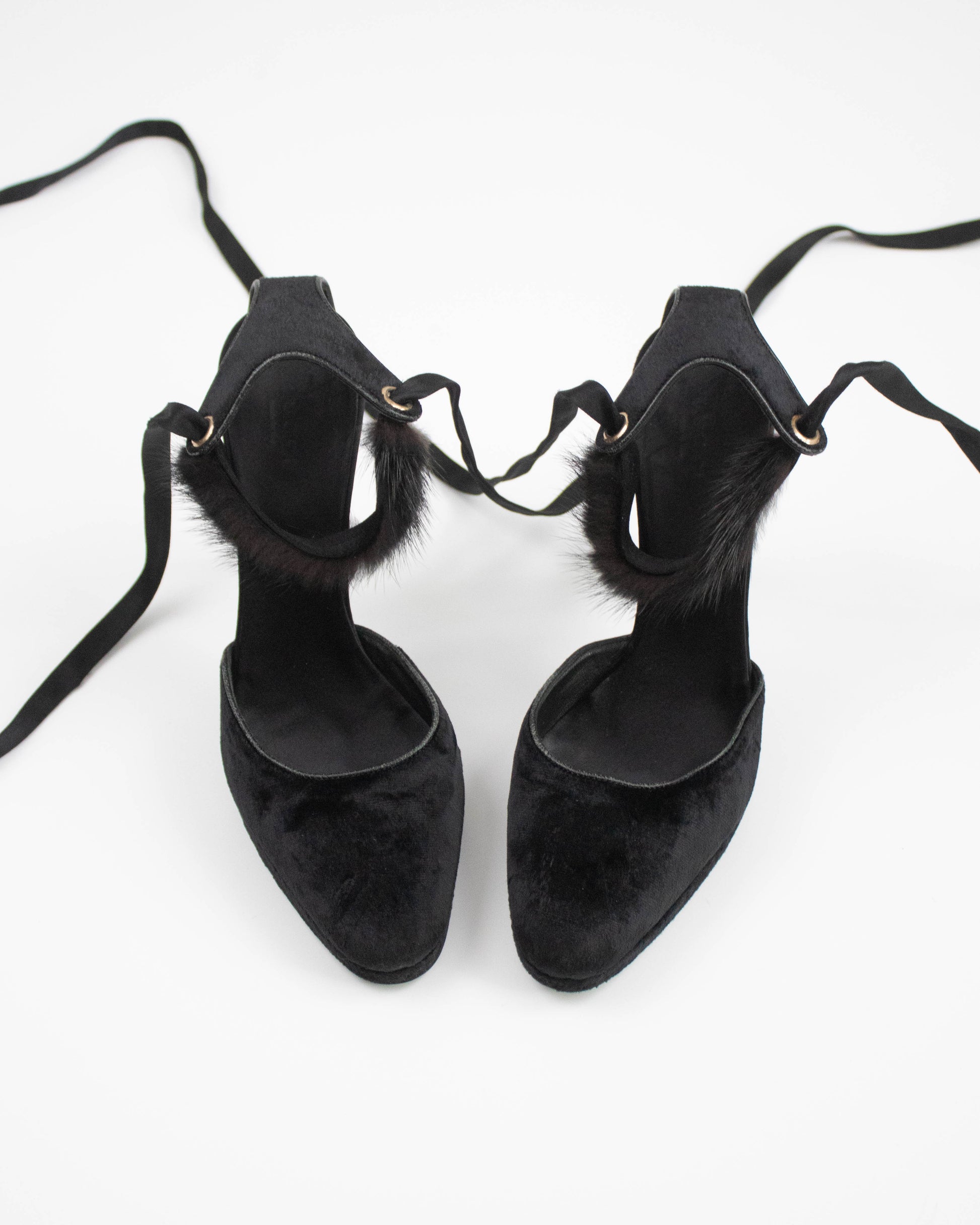 Gucci ankle wrap heels with fur trim from Fall 2004 front view