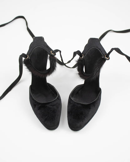 Gucci ankle wrap heels with fur trim from Fall 2004 front view