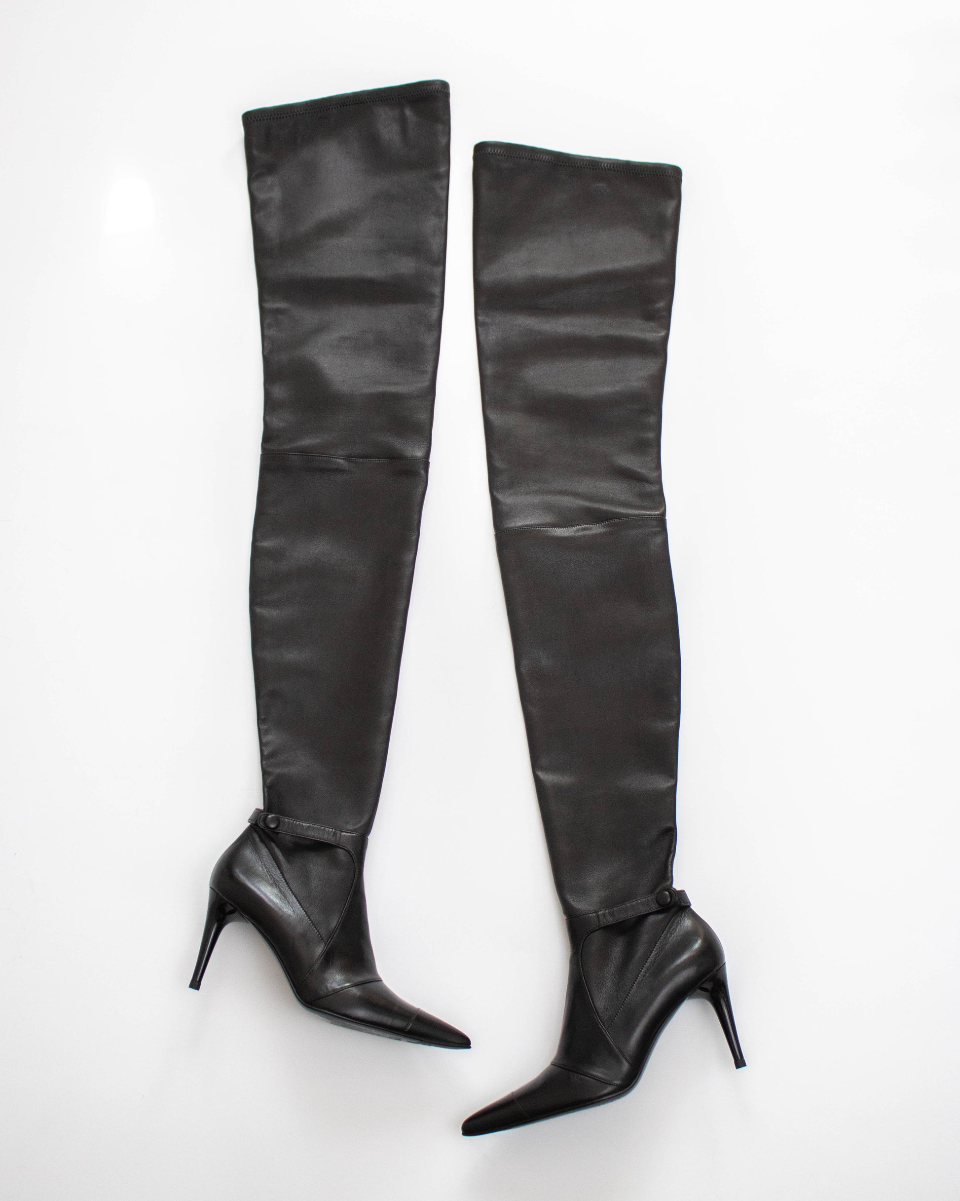 Chanel thigh-high boots as seen in 'The Devil wears Prada" front view