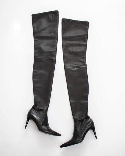Chanel thigh-high boots as seen in 'The Devil wears Prada" front view