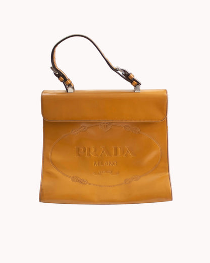 Prada patent leather bag with a big logo  from Fall/Winter 2005 collection front view