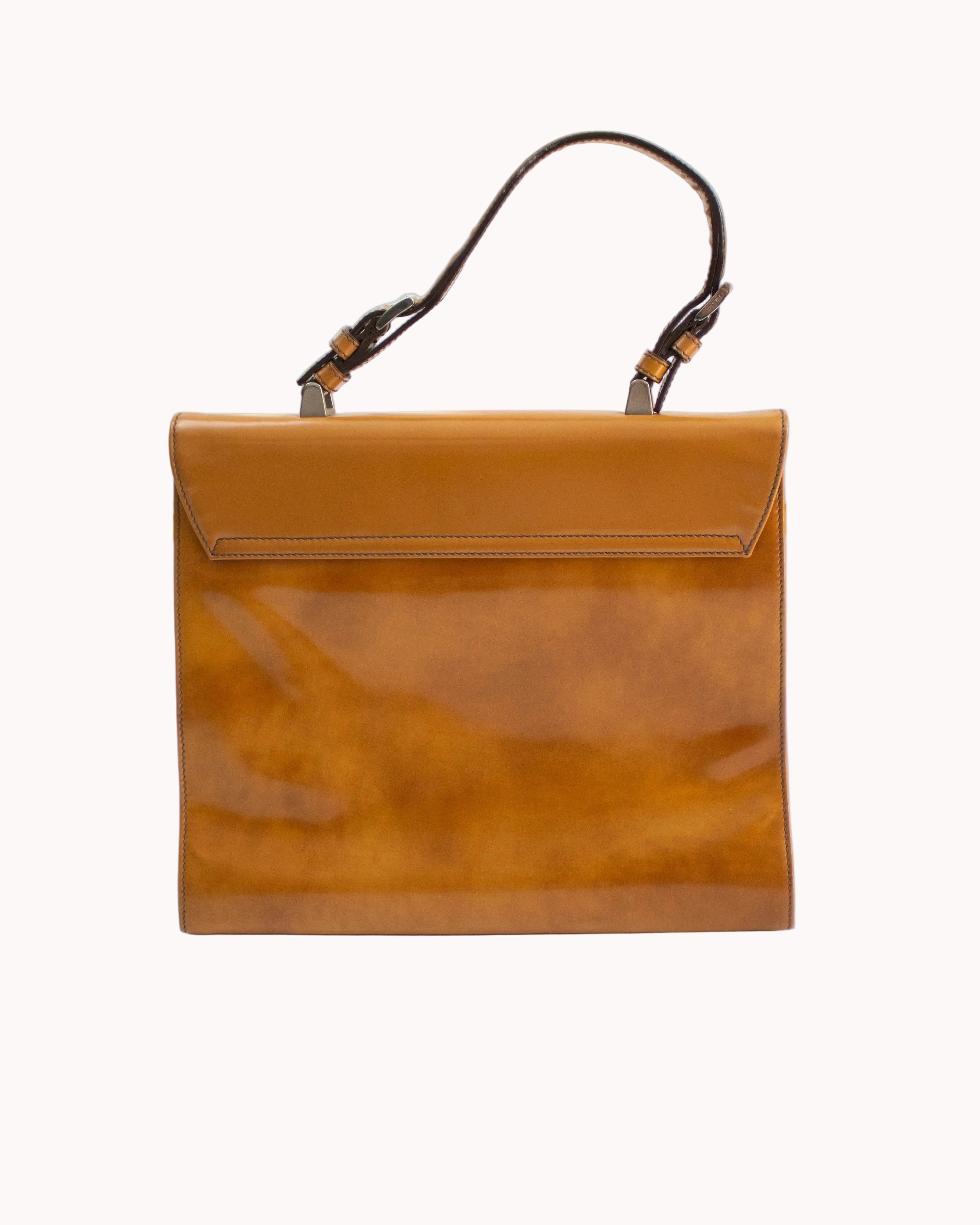 Vintage F/W 2005 Prada Camel Spazzolato Leather Logo Bag – tseskarb