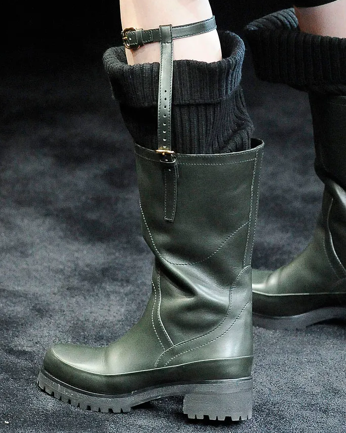 Vintage F/W 2009 Prada Runway Black Leather Garter Strap Boots / 39 (US 9)