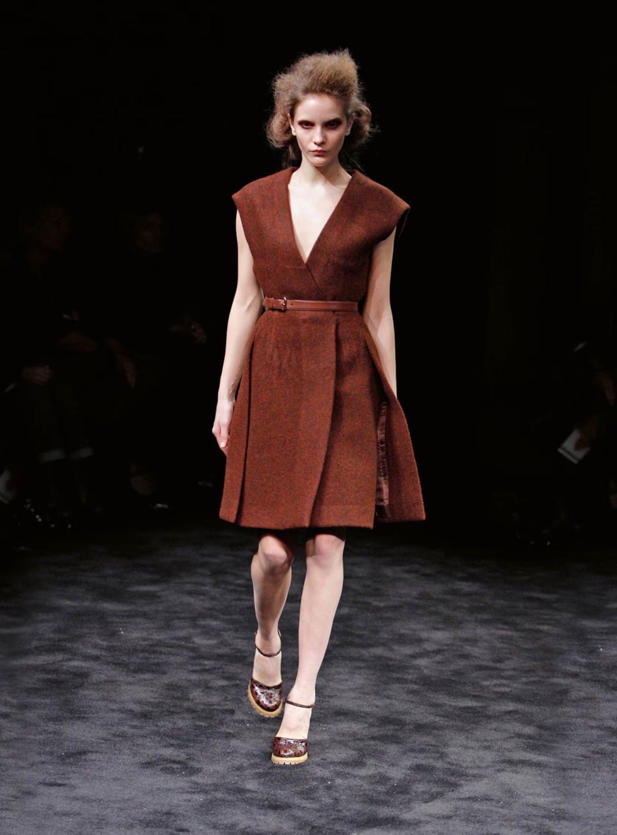 Vintage F/W 2009 Prada Terracotta Brown Wool Runway Dress / IT 38 (XS)