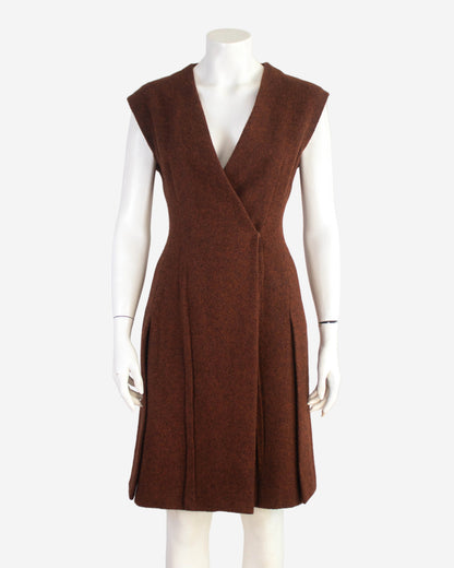 Vintage F/W 2009 Prada Terracotta Brown Wool Runway Dress / IT 38 (XS)