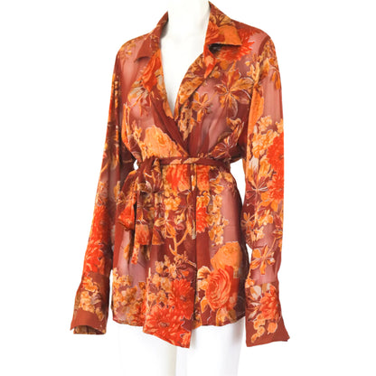 Vintage Gianfranco Ferre Viscose Silk Sheer Floral Print Blouse / L