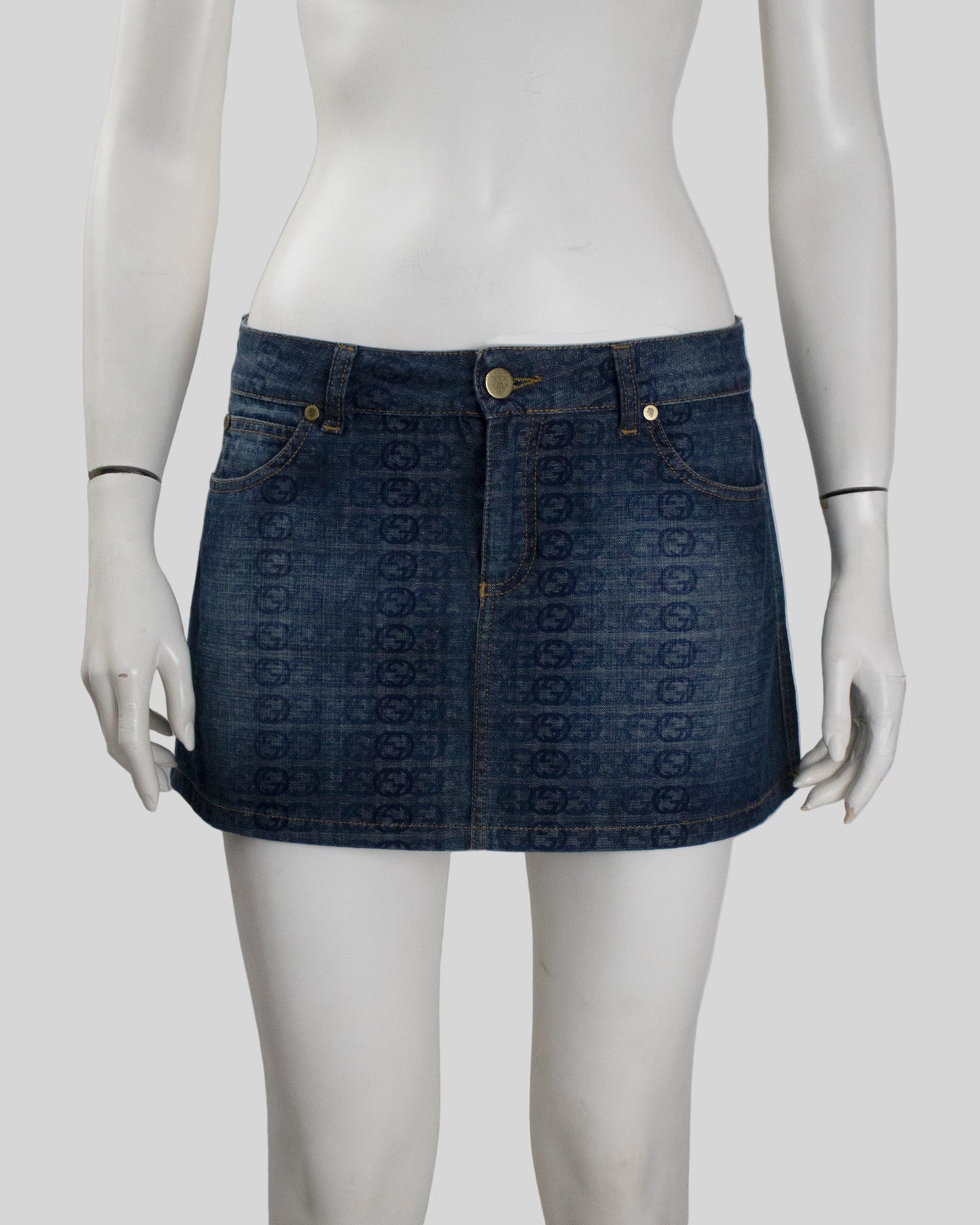 Vintage Gucci 2006 Interlocking G Monogram Denim Mini Skirt / IT 42 (S-M)