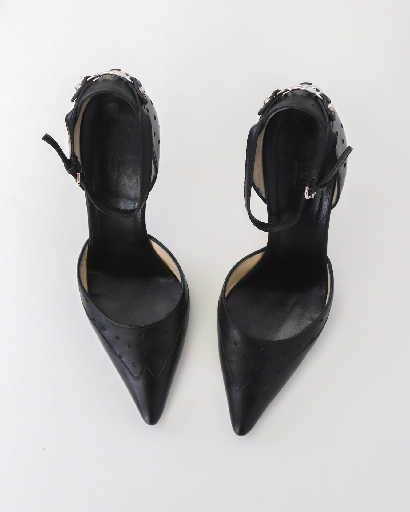 Vintage Gucci Black Leather GG Interlocking Logo Mary Jane Pumps / 36.5 (US 6.5)