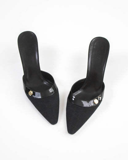 Vintage Gucci Black Monogram Canvas Mule Heels / 38.5 (US 8.5)