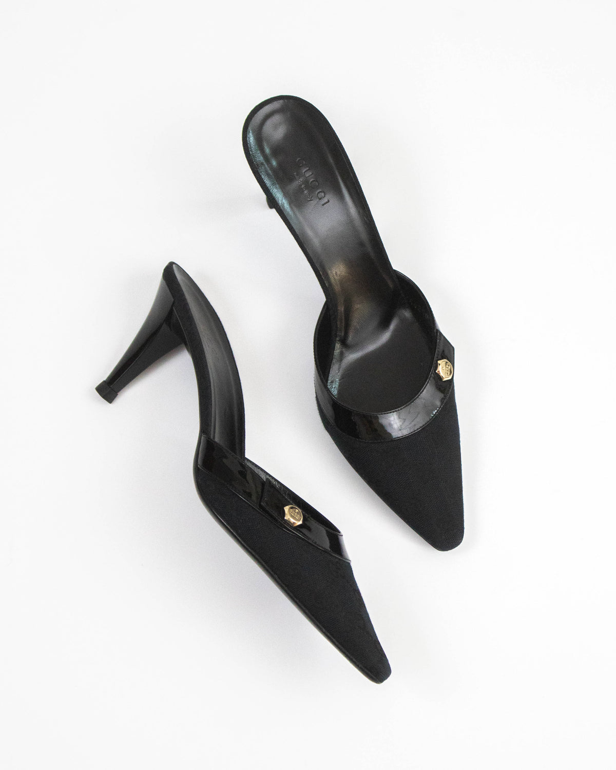 Vintage Gucci Black Monogram Canvas Mule Heels / 38.5 (US 8.5)