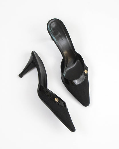 Vintage Gucci Black Monogram Canvas Mule Heels / 38.5 (US 8.5)