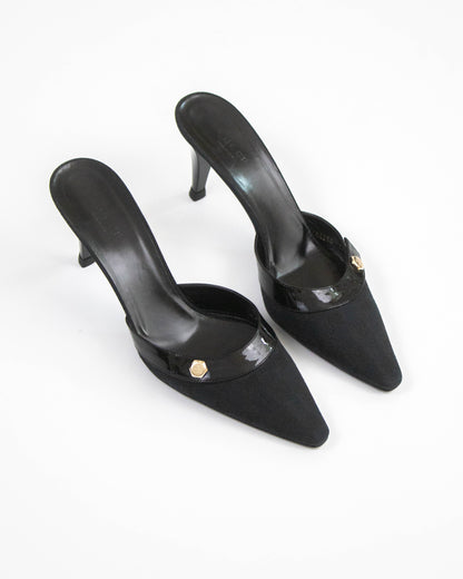 Vintage Gucci Black Monogram Canvas Mule Heels / 38.5 (US 8.5)