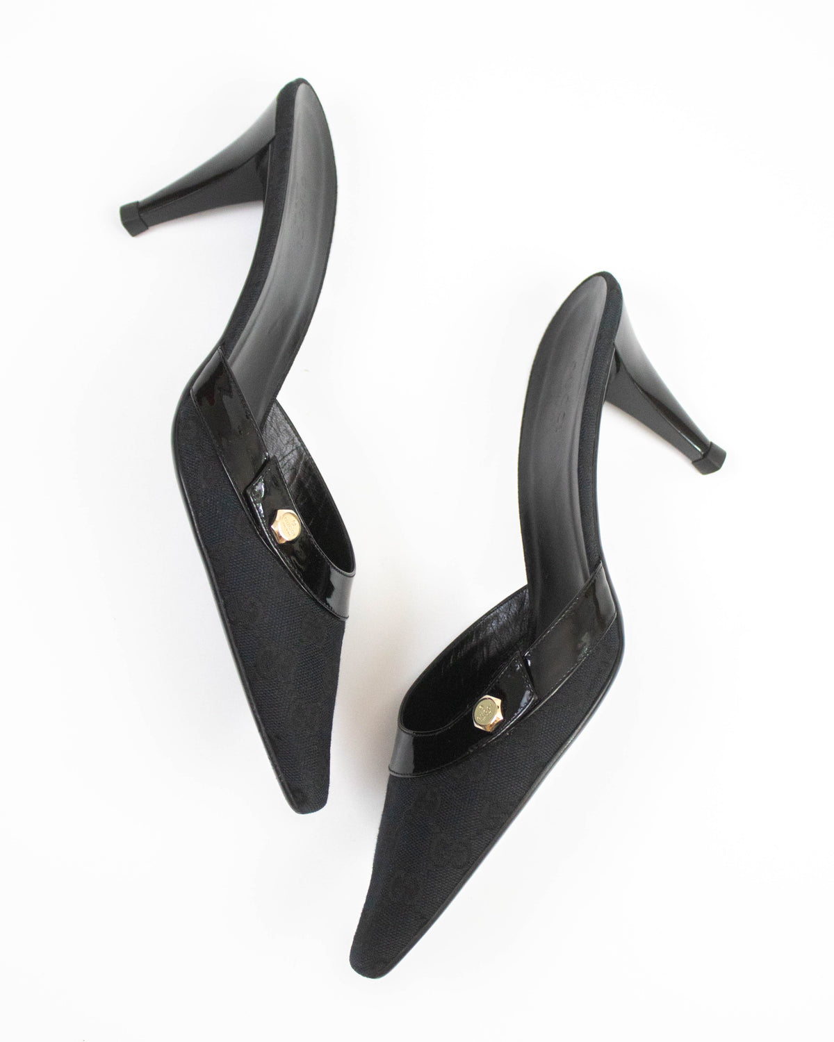 Vintage Gucci Black Monogram Canvas Mule Heels / 38.5 (US 8.5)