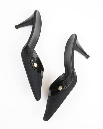 Vintage Gucci Black Monogram Canvas Mule Heels / 38.5 (US 8.5)