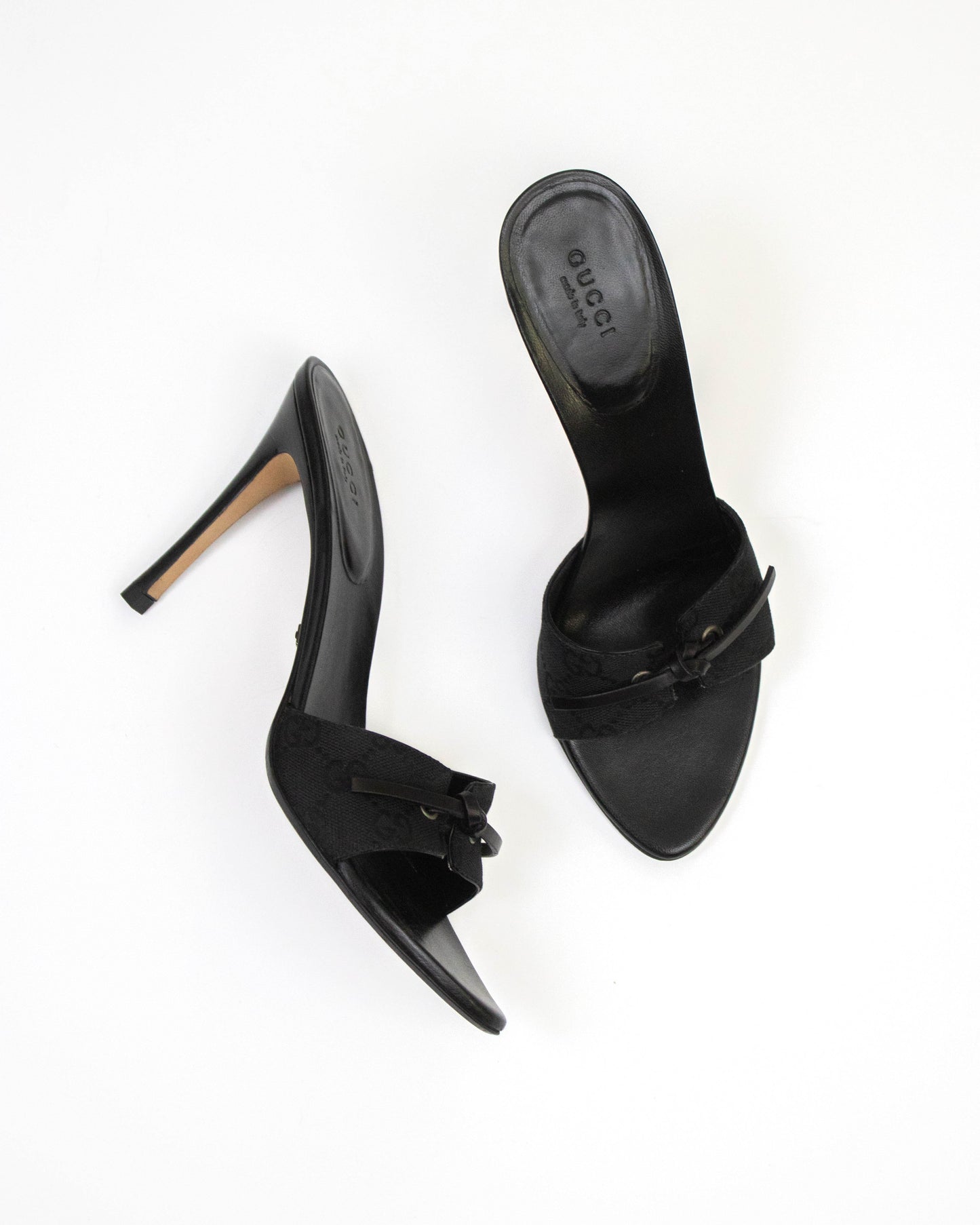 Vintage Gucci Black Monogram Canvas Mules Bow Detail / 37.5 (US 7.5)