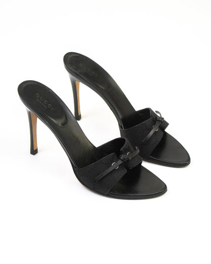Vintage Gucci Black Monogram Canvas Mules Bow Detail / 37.5 (US 7.5)
