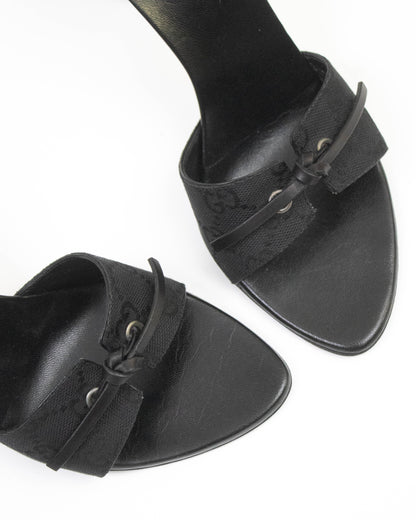 Vintage Gucci Black Monogram Canvas Mules Bow Detail / 37.5 (US 7.5)