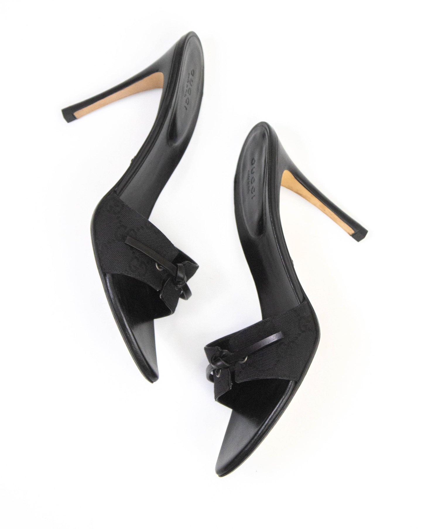 Vintage Gucci Black Monogram Canvas Mules Bow Detail / 37.5 (US 7.5)