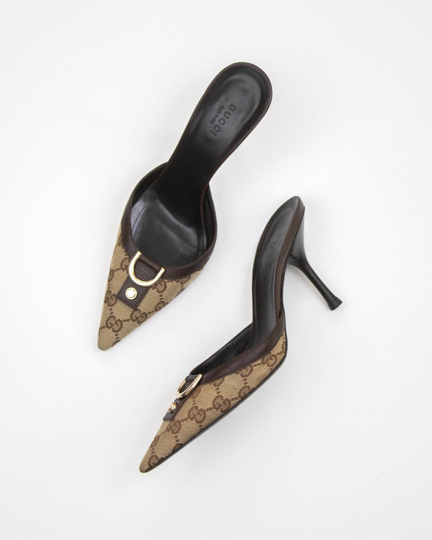 Vintage Gucci Classic Monogram Brown Mule Heels / 37 (US 7)