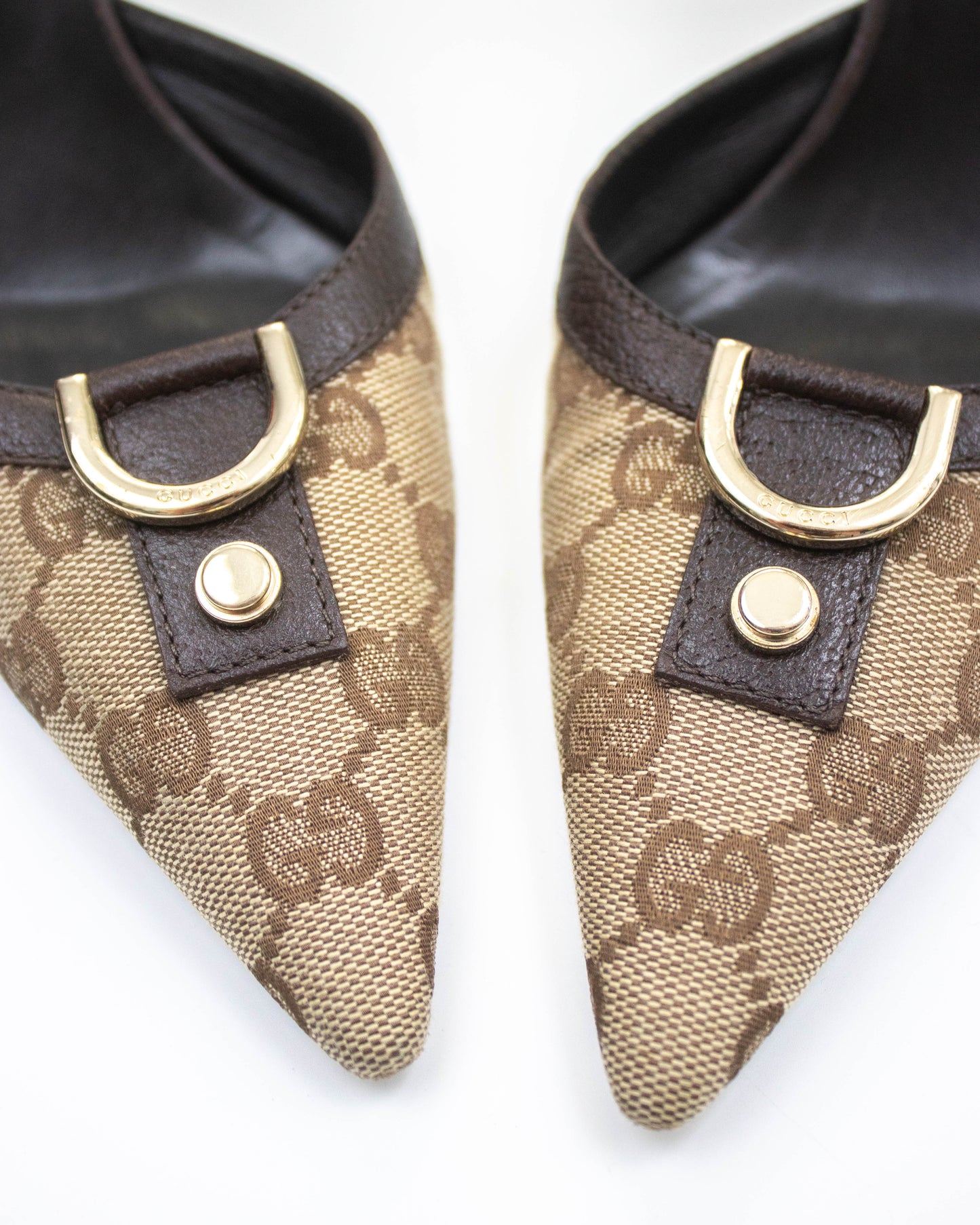 Vintage Gucci Classic Monogram Brown Mule Heels / 37 (US 7)