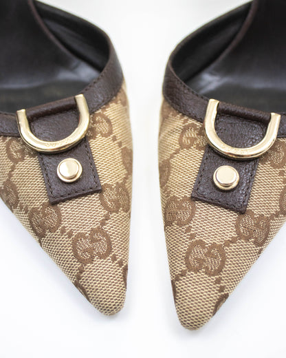 Vintage Gucci Classic Monogram Brown Mule Heels / 37 (US 7)