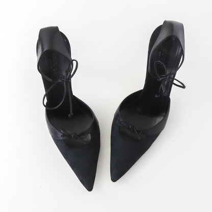 Vintage Gucci GG Logo Monogram Mules Pointed Toe Heels Strappy Pumps / 37.5 (US 7.5)