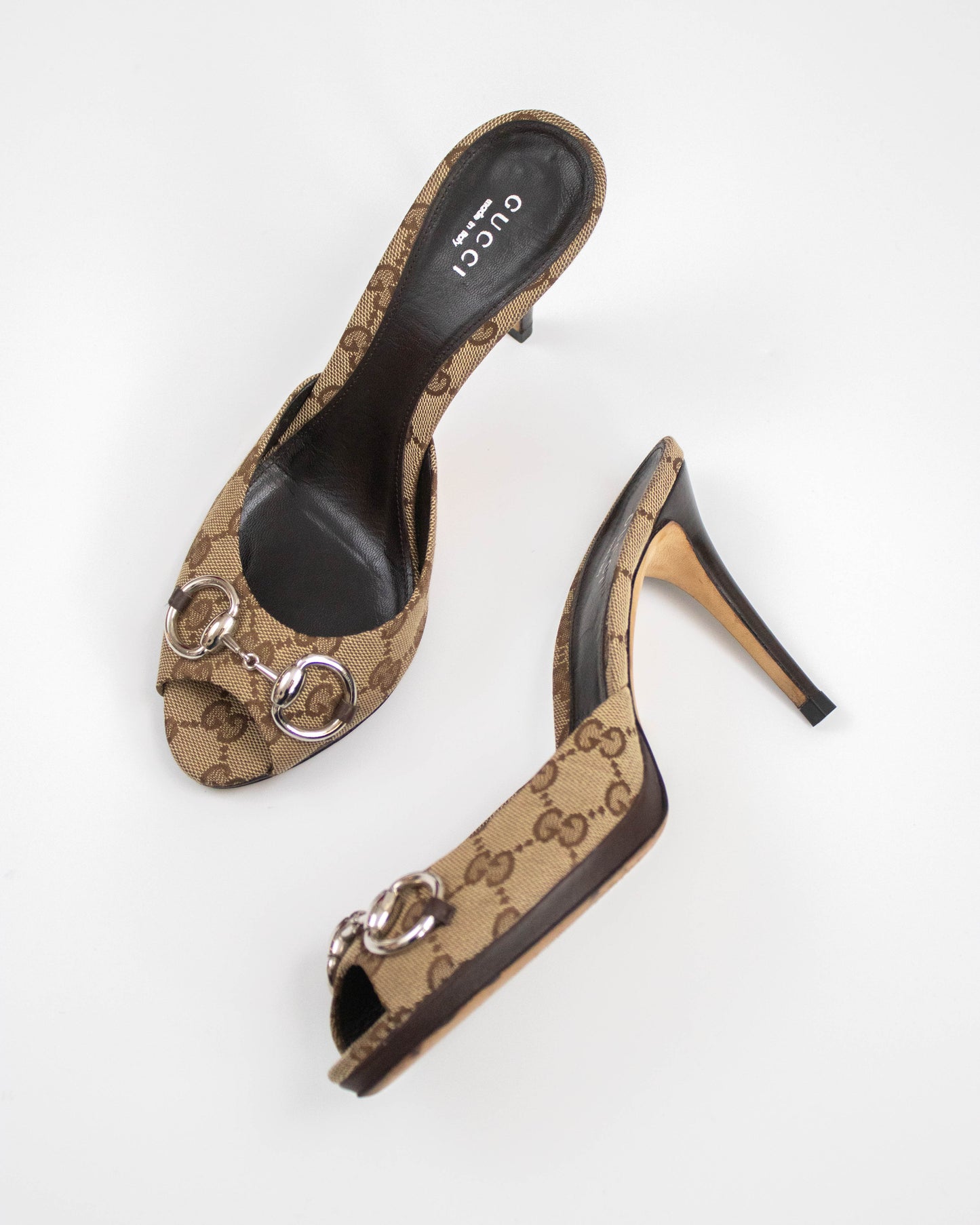 Vintage Gucci GG Monogram Canvas Mule Heels Horsebit Detail / 37.5 (US 7.5)