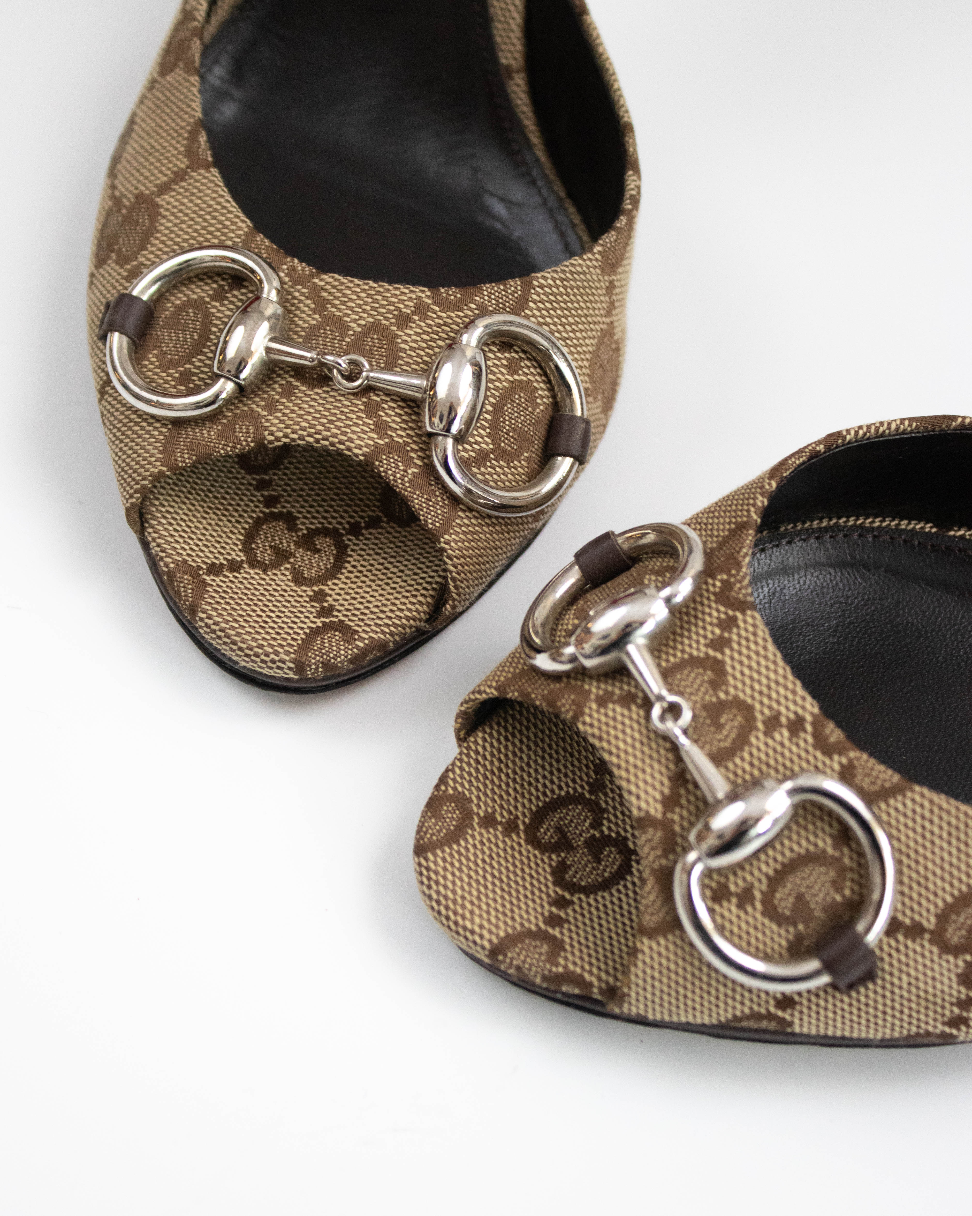 Vintage Gucci GG Monogram Canvas Mule Heels Horsebit Detail – tseskarb