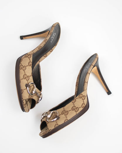 Vintage Gucci GG Monogram Canvas Mule Heels Horsebit Detail / 37.5 (US 7.5)
