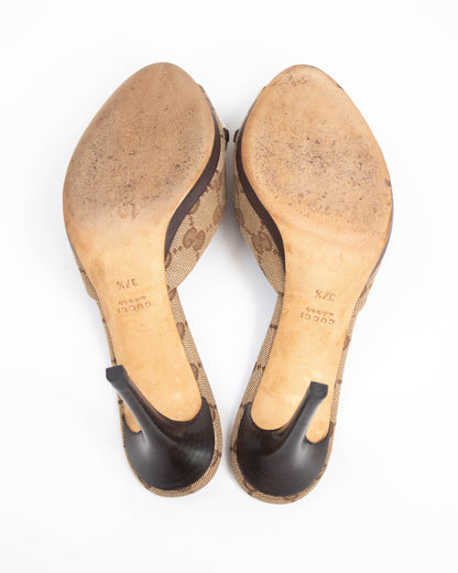 Vintage Gucci GG Monogram Canvas Mule Heels Horsebit Detail / 37.5 (US 7.5)