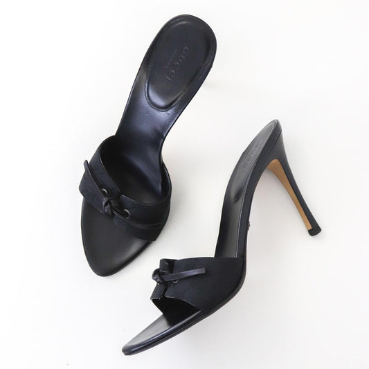 Vintage Gucci GG Monogram Canvas Mules Bow Detail Heels / 37.5 (US 7.5)