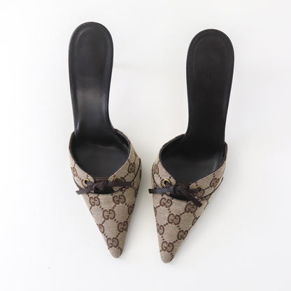 Vintage Gucci GG Monogram Mules Leather Bow Detail Heels / 36.5 (US 6.5)