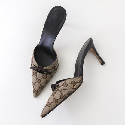 Vintage Gucci GG Monogram Mules Leather Bow Detail Heels / 36.5 (US 6.5)